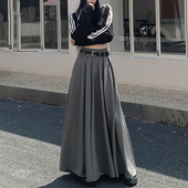 法式 高腰垂感a字百褶半身裙女大码 胖mm秋冬季 显瘦遮胯灰色中长裙