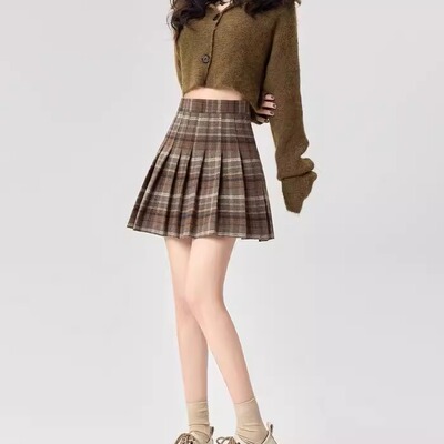 英伦风格子半身裙减龄百褶裙