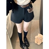 直筒休闲外穿打底靴裤 高腰A字裤 咖色毛呢裤 微胖mm秋冬新款 短裤 女