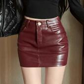 高腰显瘦pu皮短裙防走光a字包臀裙裤 红色小皮裙半身裙女秋季 新款