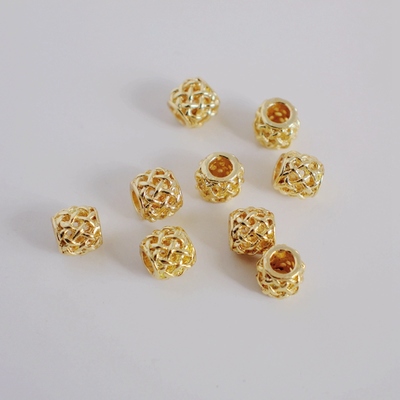18K包金镀金保色镂空网格桶珠diy手工饰品红绳串珠隔珠配珠材料