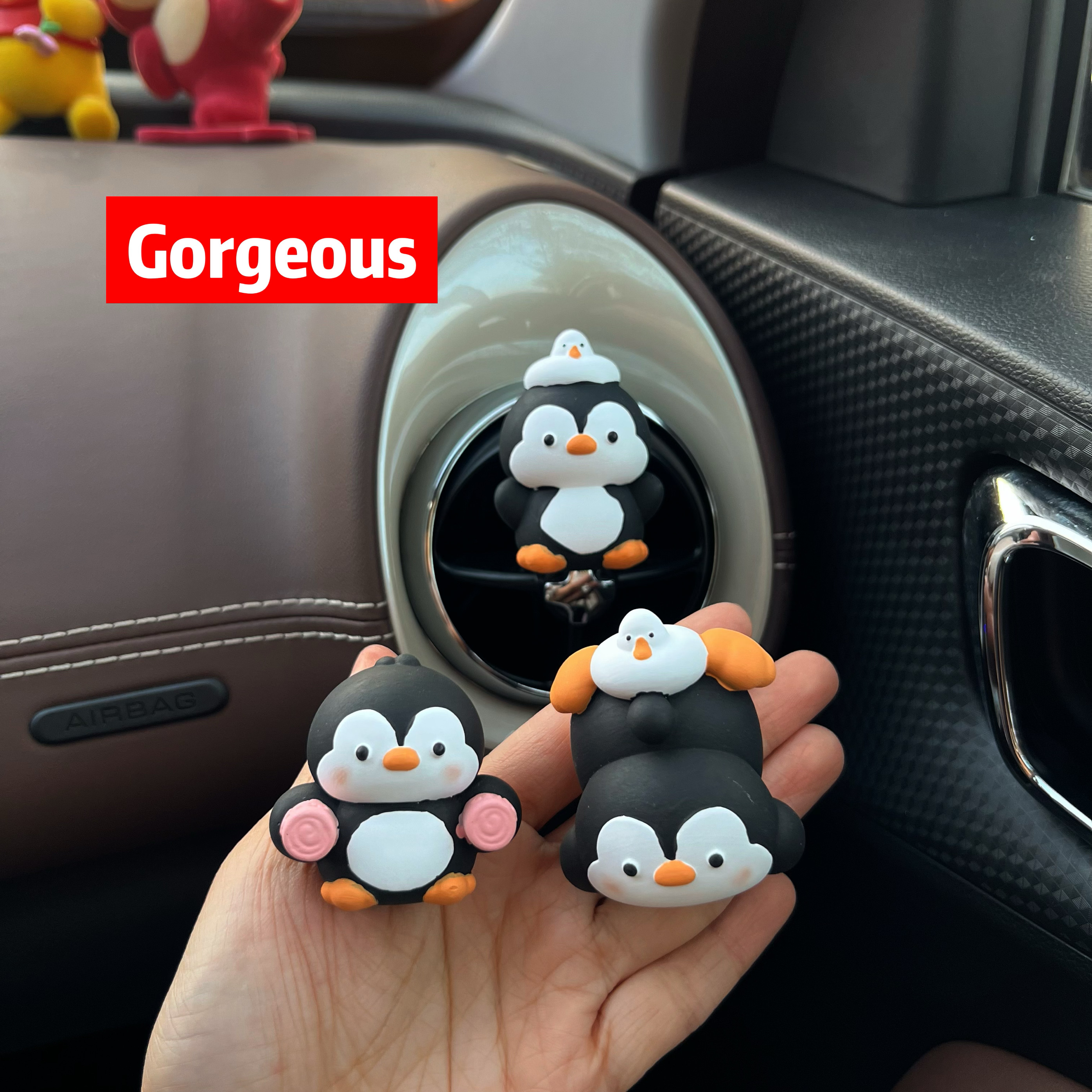 可爱企鹅车载香薰汽车空调出风口装饰香氛扩香石高级感车内饰品女