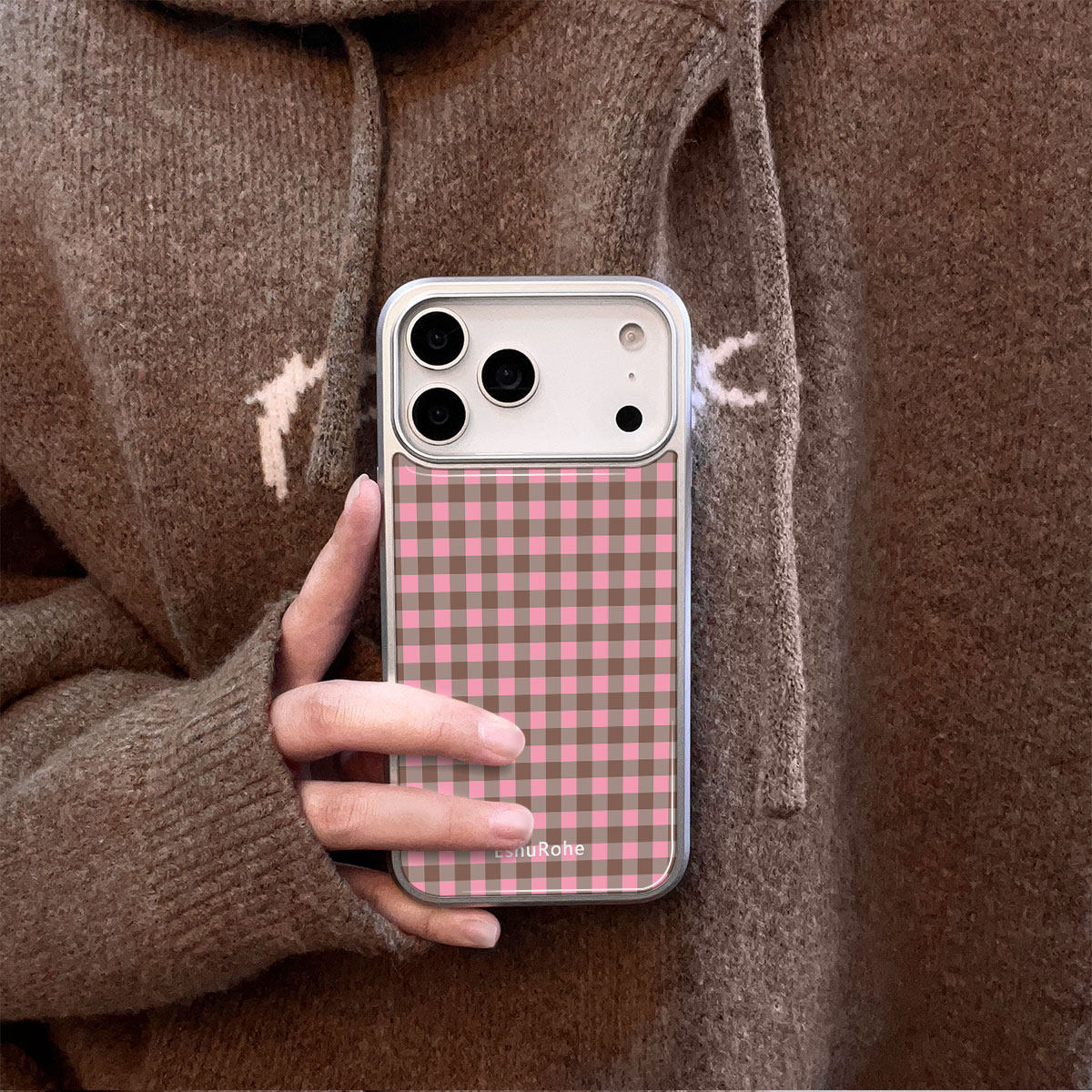 适用iphone16promax手机壳17韩风ins粉棕拼色格纹苹果17promax全包15promax新款14pro防摔13高级小众12保护套,3C数码配件,手机保护套/壳,淘宝优惠券,粉丝福利购,淘宝优惠卷
