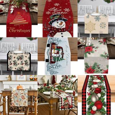 Christmas Table Runner Linen Heat Insulation Tablecloth Holi