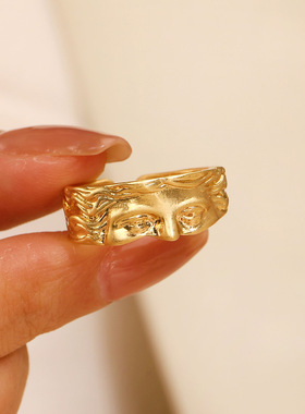 半人脸戒指 indifferent style half face ring retro open rings