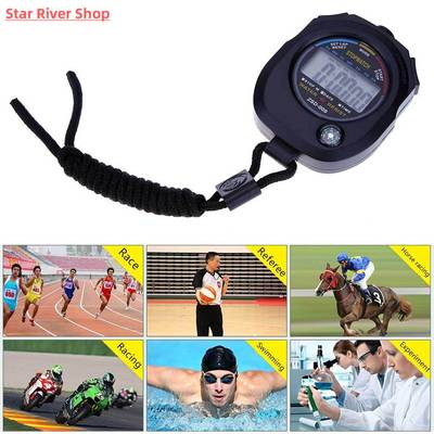LCD Digital Stopwatch Sport Timer Stop Watch with String Mul