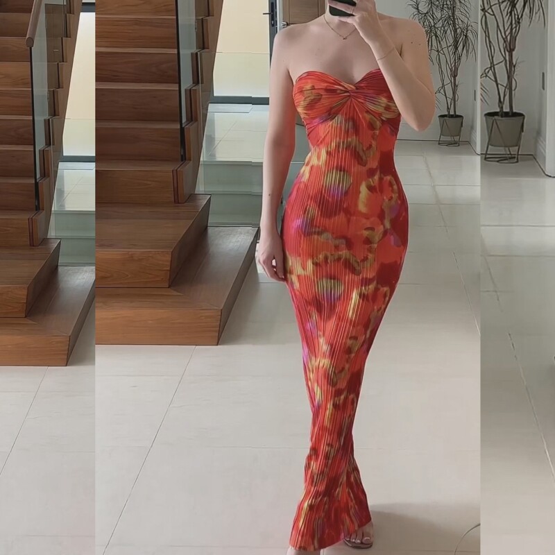 欧美抹胸露背印花显瘦女