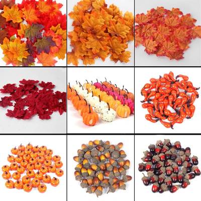 Artificial Maple Leaves Mini Pumpkin Pine Cones Acorns Thank