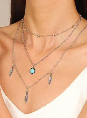 项炼 Bohemian jewelry Ethnic style multi-layer leaf necklace