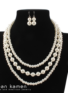 Multi layer Pearl Necklace Earrings women珍珠短款女气质项炼