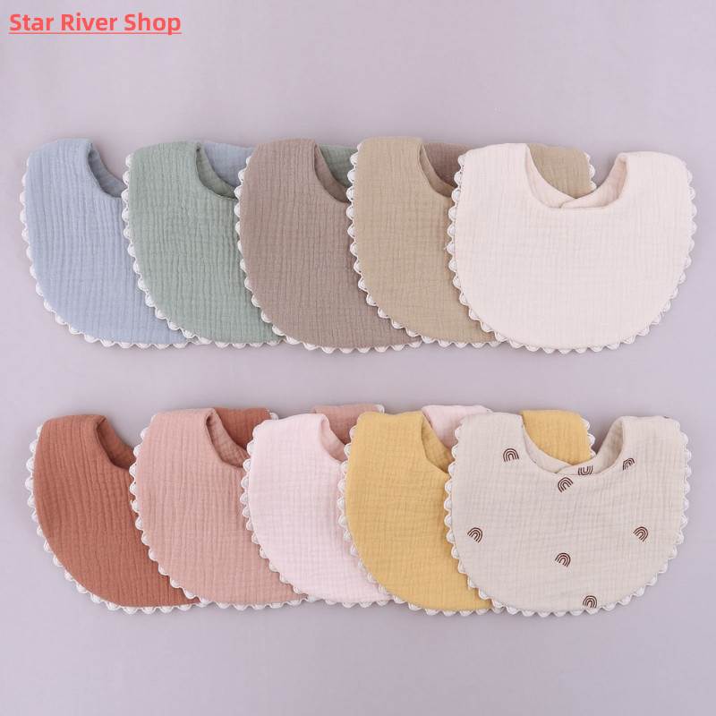 Cotton Gause Baby Bibs Solid Color Absorbent Baby Tassel Bib
