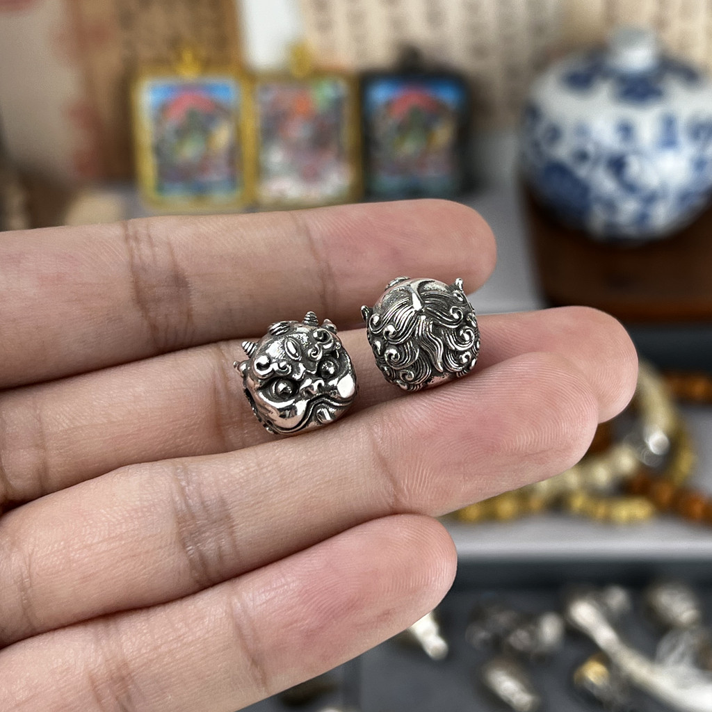 隔珠白泽谛听925瑞兽吊坠手串小件文玩配饰配件星月菩提猴头
