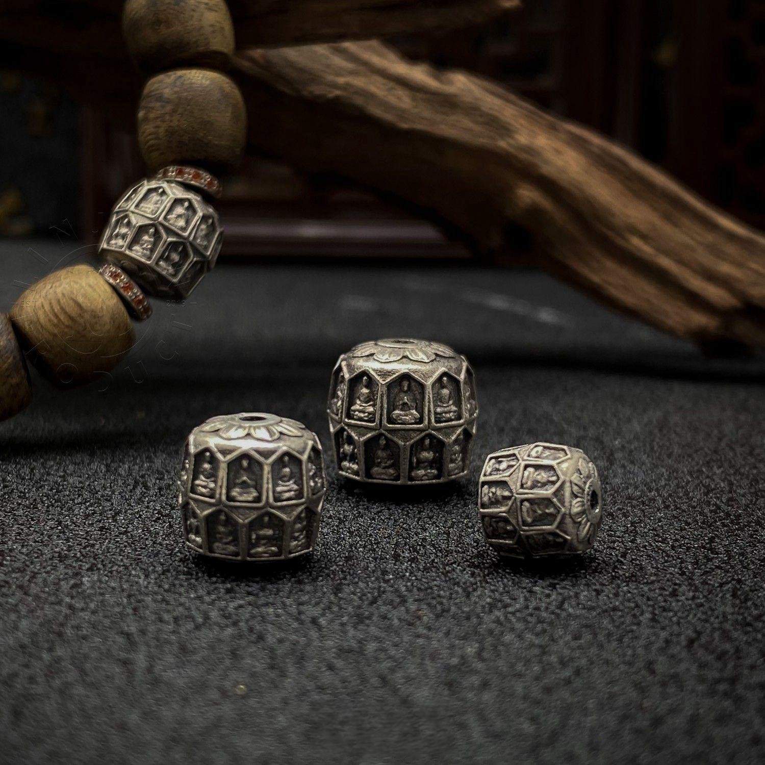 s925纯银隔珠万佛朝宗手串配珠文玩配饰顶珠小散珠醒狮椰蒂猴头