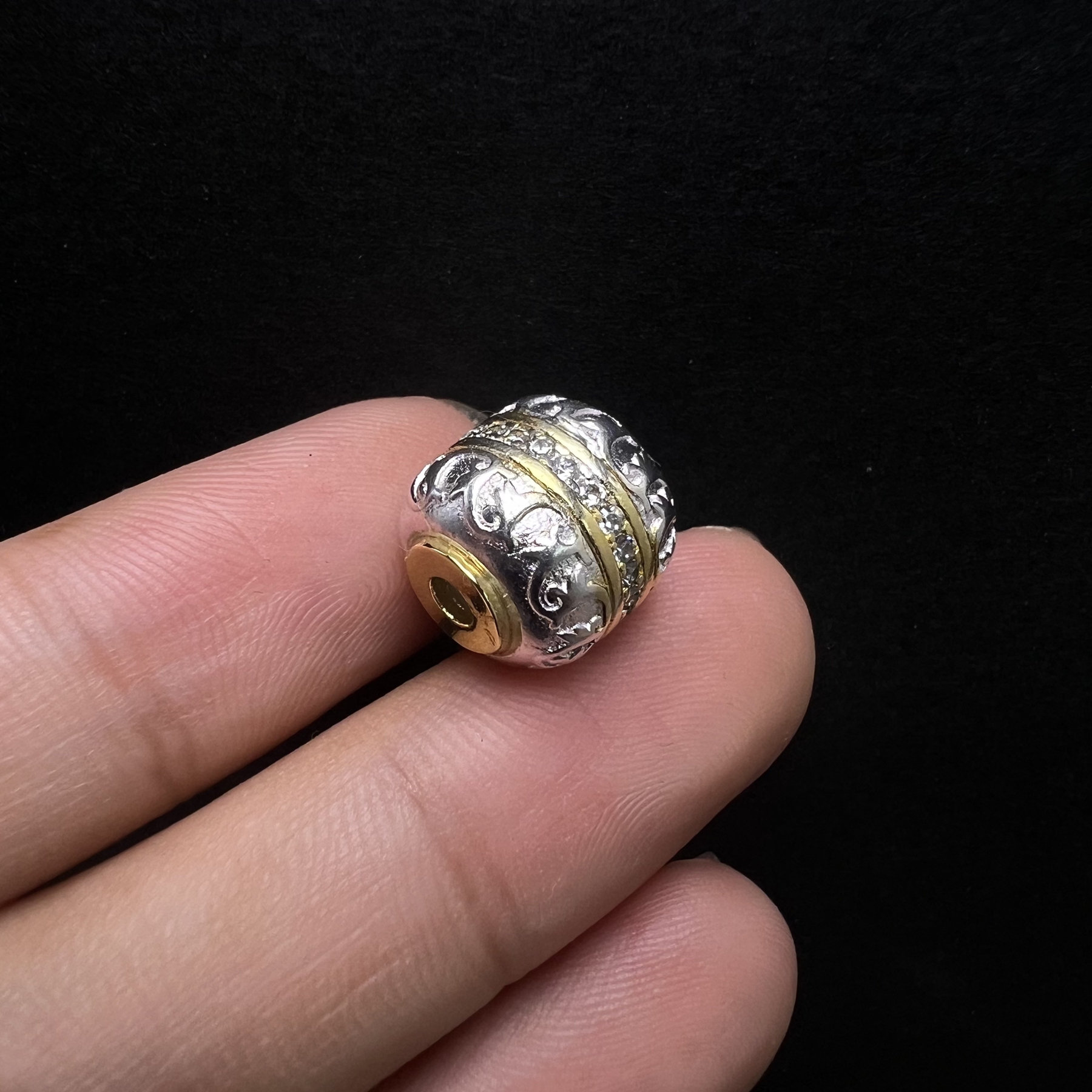 S925银手工篆刻镶嵌唐草纹汉堡珠文玩珠串配珠文玩配饰精品好物