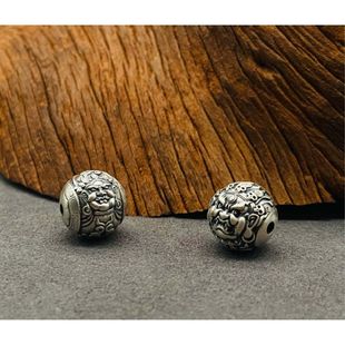 s925银黄财神大黑天隔珠做旧款复古圆珠腰珠藏式文玩配饰厂家直销