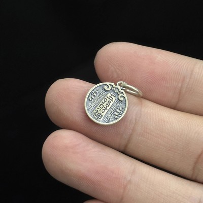 925纯银双面五路财神吊坠手工编绳串珠diy银饰配件国潮文字银配饰