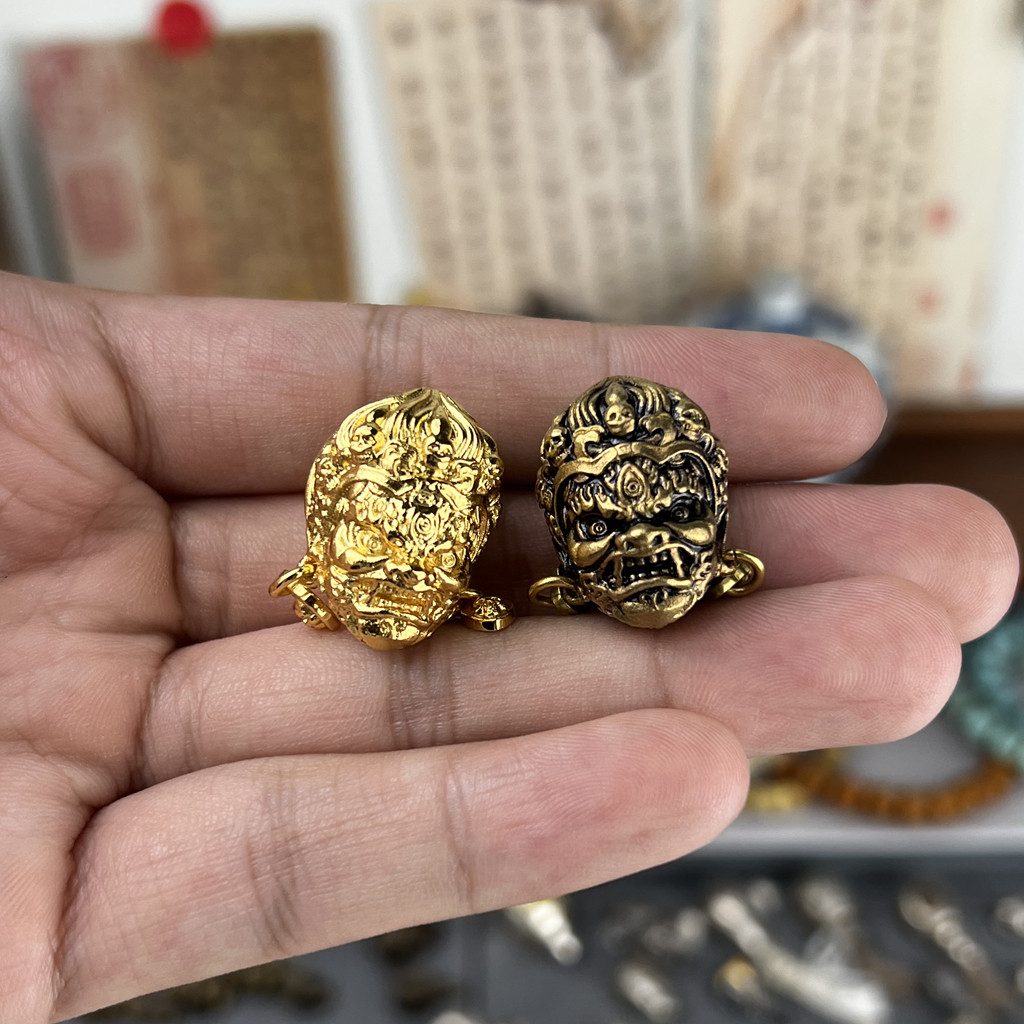 藏传大黑天三通纯铜鎏金佛塔藏风文玩手串复古藏式隔珠diy配饰