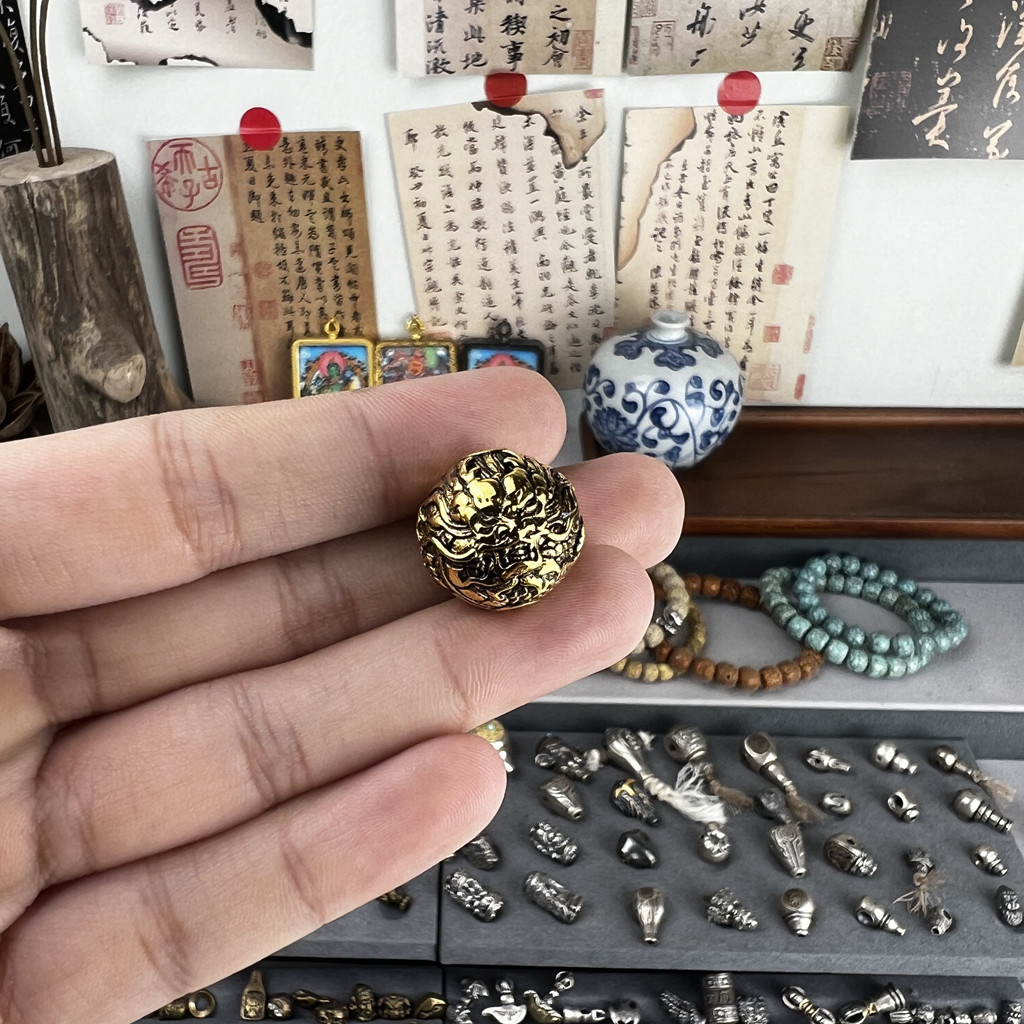 925银复古金龙珠手串珠银配件手工银配饰金刚菩提藏式顶珠隔珠diy