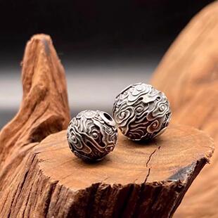 s925纯银腾云隔珠顶珠腰珠手串手持做旧工艺文玩配饰金刚菩提百香