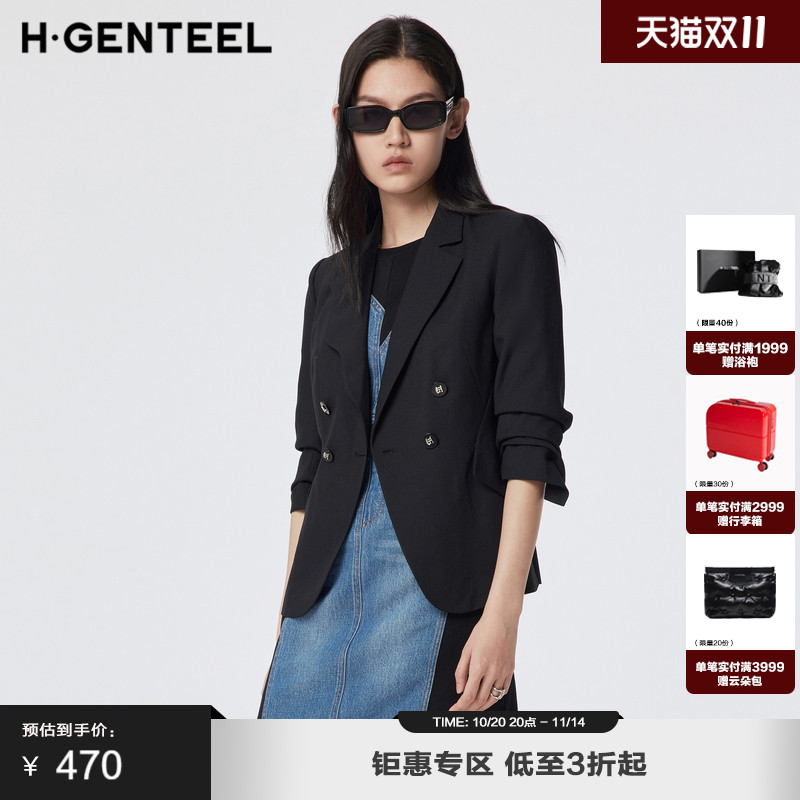 花朵元素结合西装领 收腰设计 设计感袖口