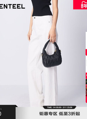 H·GENTEEL荷高新款秋装女拼接口袋刺绣牛仔裤GVE319826