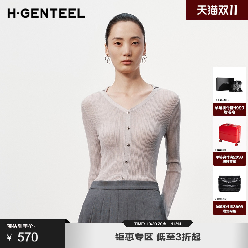 小翻领 透感收腰 针织开衫