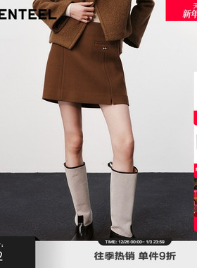 H·GENTEEL荷高新款冬装女分割式拼接显瘦A字短裙GUE42700540T