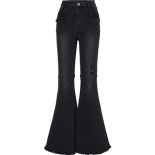 H·GENTEEL荷高新款春装女大水洗轻奢分割设计喇叭牛仔裤