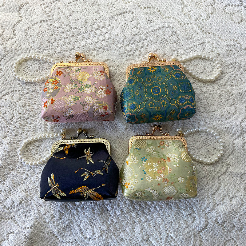 （成品）中国风锦缎珍珠链零钱包