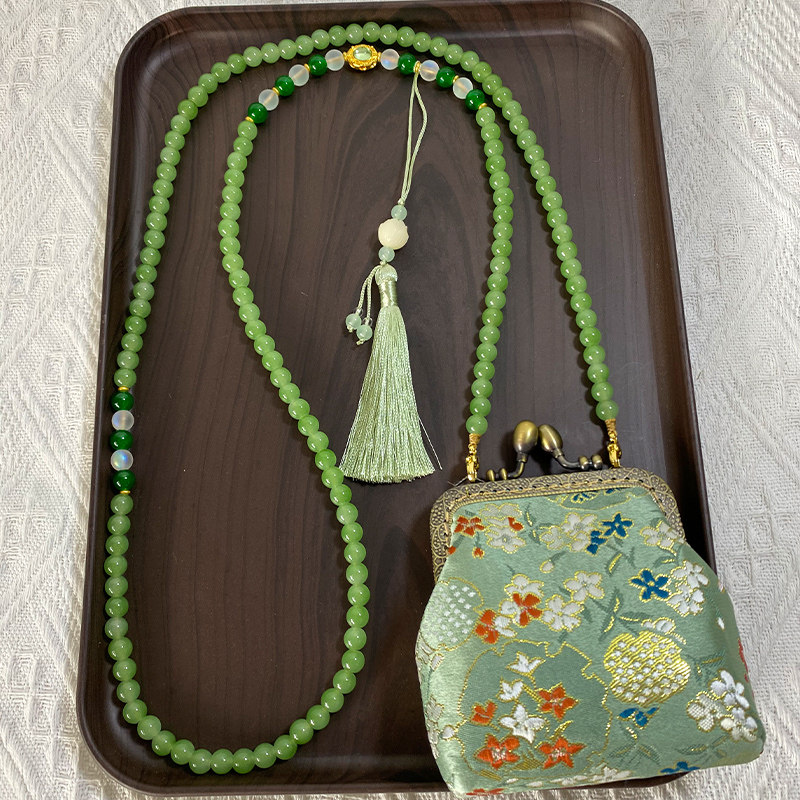 【成品】斜挎珠链复古锦布口金包