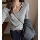 W秋冬v领内搭磨毛打底衫女2026新款加厚保暖高级感灰色上衣可外穿，保暖内衣，搜酷衣阁