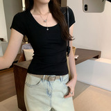 图欧货正肩修身短袖T恤女夏季2025新款小众时尚洋气显瘦上衣，女装中老年女装，搜酷衣阁