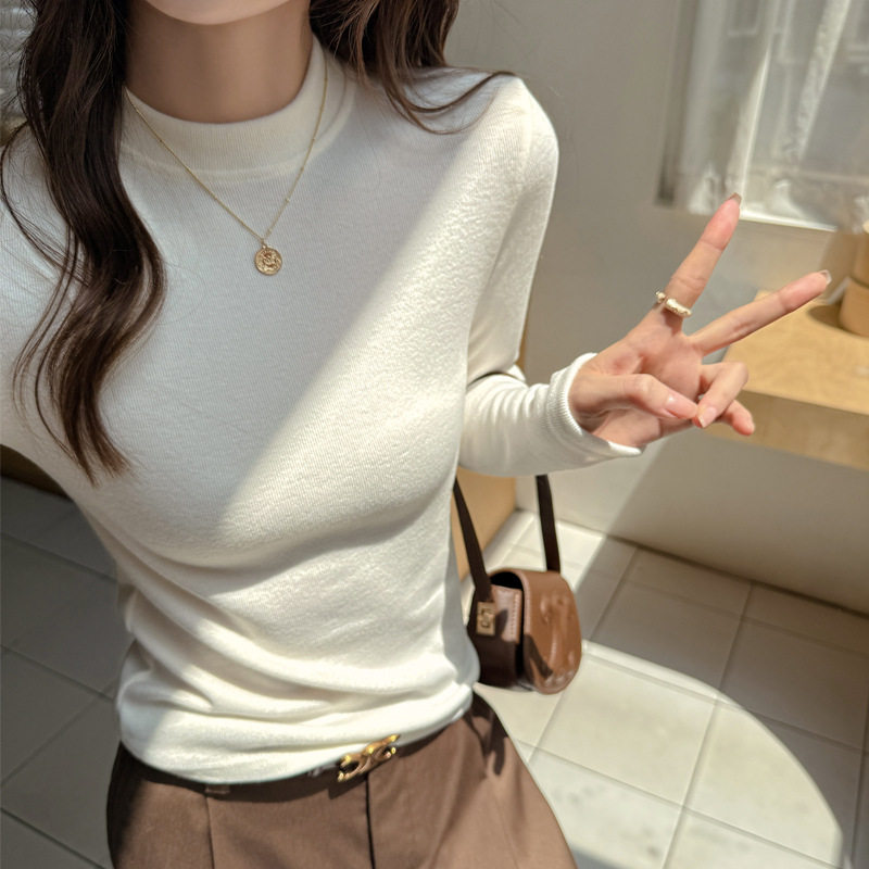仿羊绒加厚磨毛半高领打底衫女内搭中领可外穿基础款上衣t恤，女装T恤，搜酷衣阁