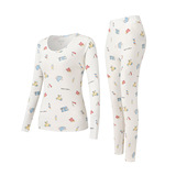 女士A类纯棉秋衣秋裤甜美可爱薄款磨毛印花圆领少女学生打底套装，保暖内衣，搜酷衣阁