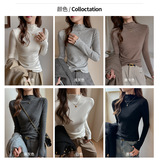 仿羊绒木耳边季磨毛长袖打底衫女内搭正肩t恤可外穿修身上衣，女装T恤，搜酷衣阁