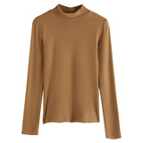 W白色简约半高领打底衫女高级感德绒磨毛加厚内搭基础款外穿上衣，保暖内衣，搜酷衣阁