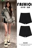 黑色弹力短裤女外穿2025新款高腰显瘦小个子a字辣妹加绒热裤，女装打底裤，搜酷衣阁