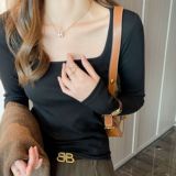 W法式方领正肩打底衫女秋冬季高级感小众内搭可外穿修身显瘦上衣，保暖内衣，搜酷衣阁