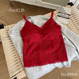 本命年红色内衣吊带背心女带胸垫外穿秋冬修身内搭免穿文胸一体式，抹胸，搜酷衣阁
