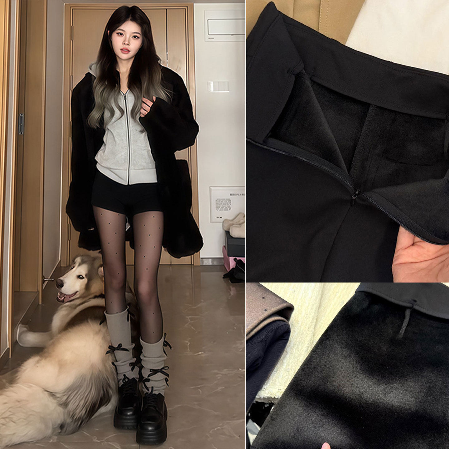 黑色加绒西装短裤女外穿冬季2025新美式高腰辣妹休闲紧身弹力热裤，女装休闲裤，搜酷衣阁