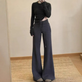 2026新款高腰lulu条纹显瘦垂感宽松慵懒风微喇裤女秋冬加绒加厚，女装休闲裤，搜酷衣阁