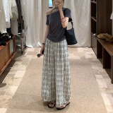 木耳边格子阔腿裤女夏季薄款2025新款复古高腰宽松休闲直筒山本裤，女装休闲裤，搜酷衣阁