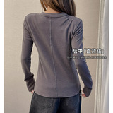 莱赛尔季小圆领长袖t恤女内搭打底衫韩系百搭高级感上衣，女装T恤，搜酷衣阁