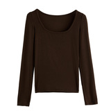 W法式方领正肩打底衫女秋冬季高级感小众内搭可外穿修身显瘦上衣，保暖内衣，搜酷衣阁