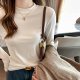 打底衫女显瘦内搭高级感正肩纯色长袖T恤外穿立领上衣，女装T恤，搜酷衣阁