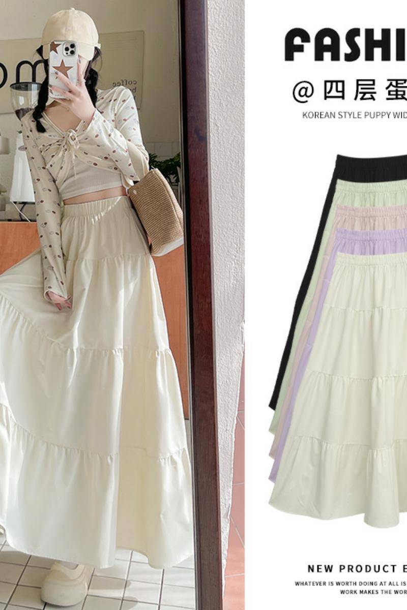 半身裙女夏季新款温柔风蛋糕裙伞裙高腰中长款显瘦A字裙子长裙子，女装半身裙，搜酷衣阁