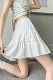 2025夏季新款白色甜美蛋糕半身裙女小个子高腰百褶蓬蓬a字短裙子，女装半身裙，搜酷衣阁