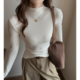 莱赛尔长袖打底衫女士内搭美式基础款正肩t恤可外穿上衣，女装T恤，搜酷衣阁