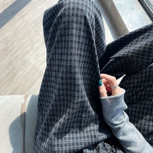 慵懒风毛呢格子阔腿裤女2025秋冬季垂感高腰显瘦休闲直筒拖地长裤，女装休闲裤，搜酷衣阁