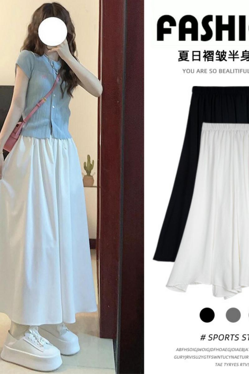 白色裙裤女夏季2025新款小个子冰丝阔腿裤高腰休闲垂感醋酸半身裙，女装休闲裤，搜酷衣阁